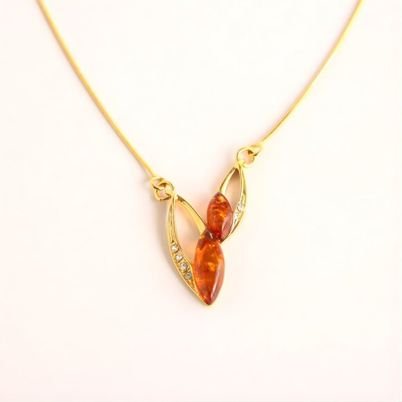 Baltic Amber Necklace- 14k Gold Plated Sterling Silver - Picture 2 of 6